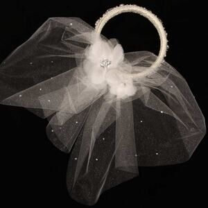 Homa Bridal Circular Headpiece Embroidery Crystals Beading Pearls Tulle